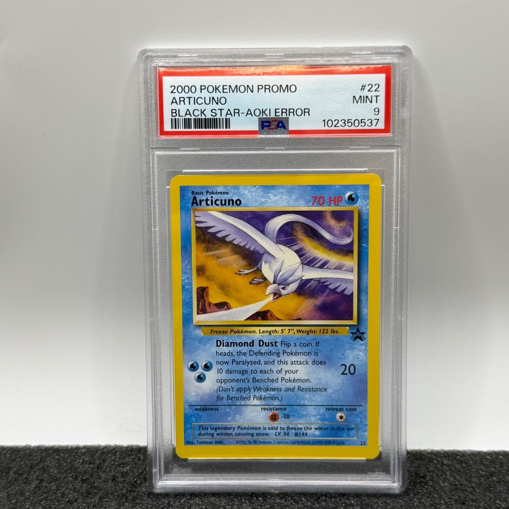 2000 Pokemon Promo Articuno Black Star Aoki Error #22 PSA 9 Mint